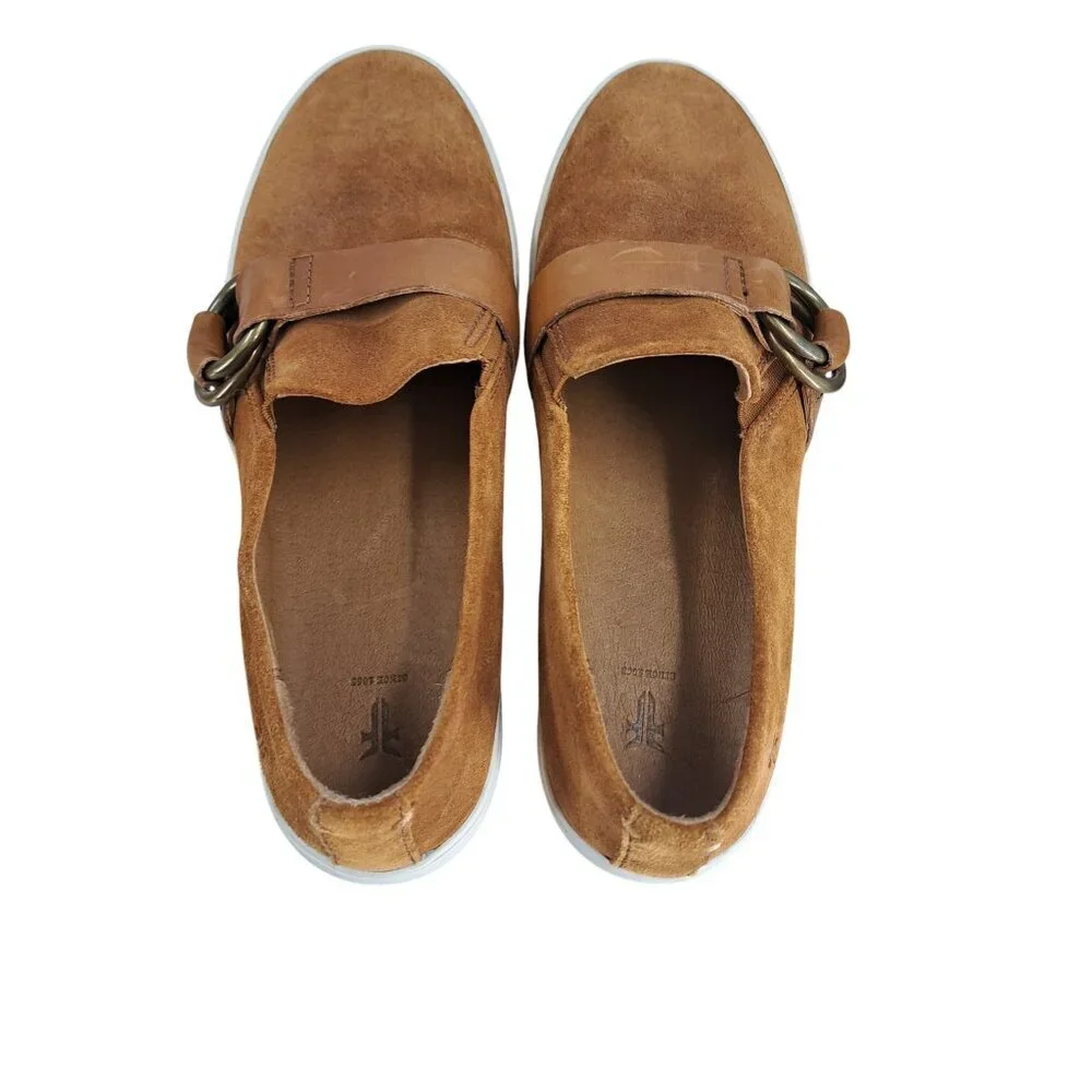 Frye Lena Harness Slip On Suede Loafers Low Top Sneakers Size 6.5 Brown Leather